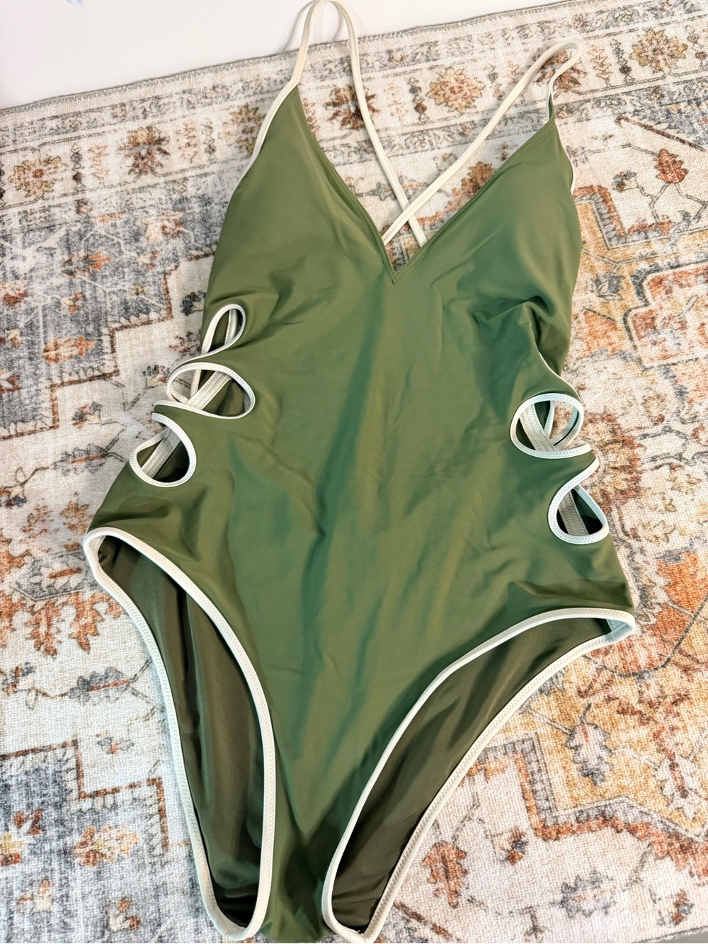 Aerie Olive Green Side Cutout One Piece Swimsuit